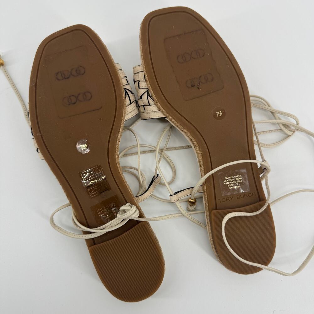 Tory Burch Caning Ankle-Wrap Leather Espadrille Sandals Size 7 NWOT Summer - Picture 6 of 6